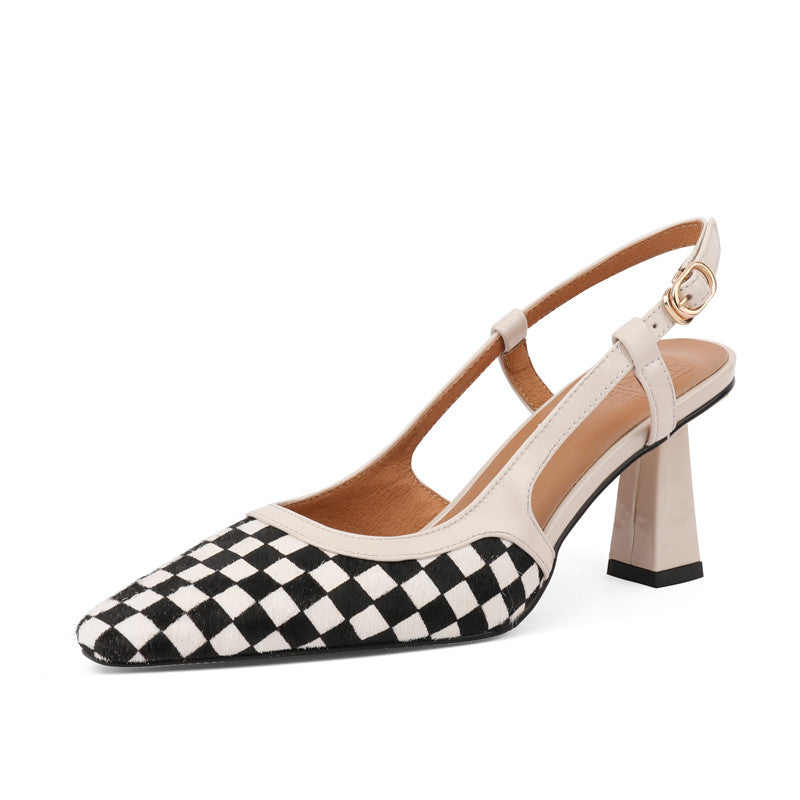 Fiza Checkered White Slingback Heels