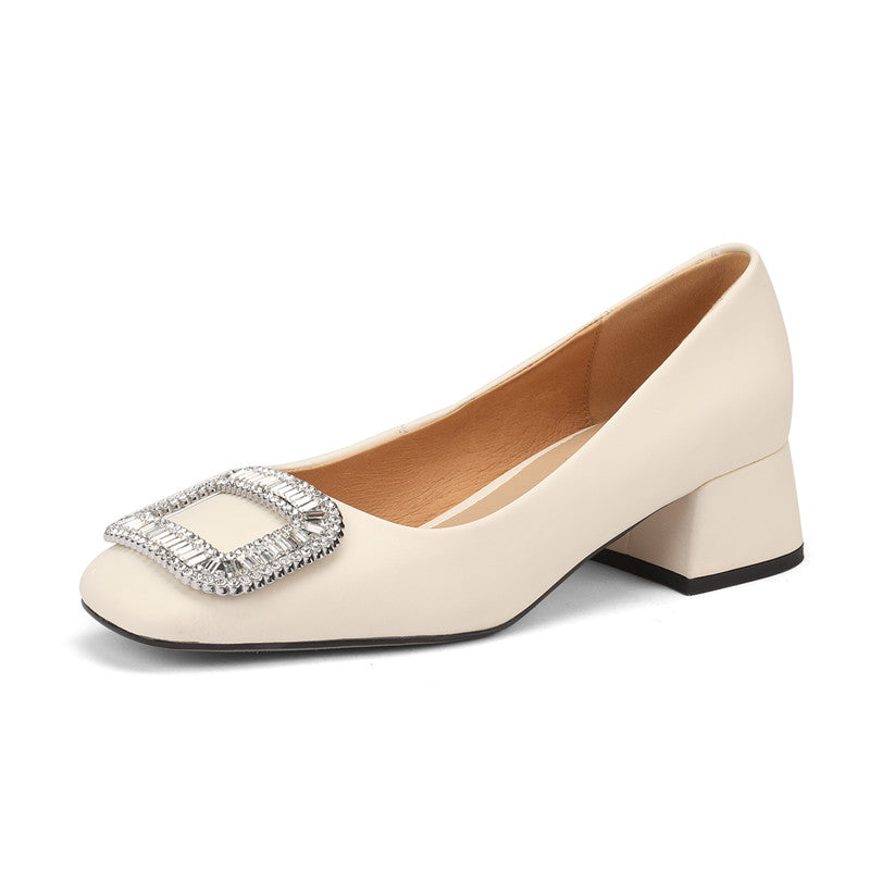 Hope Beige Block Heels with Rhinestones