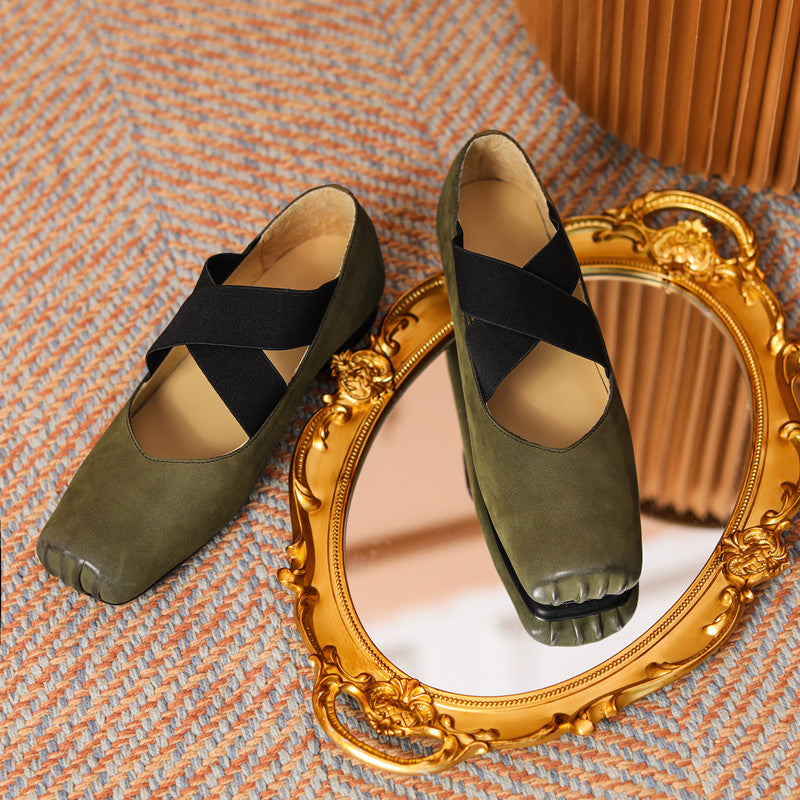 Demi Green Square toe Ballet Flats