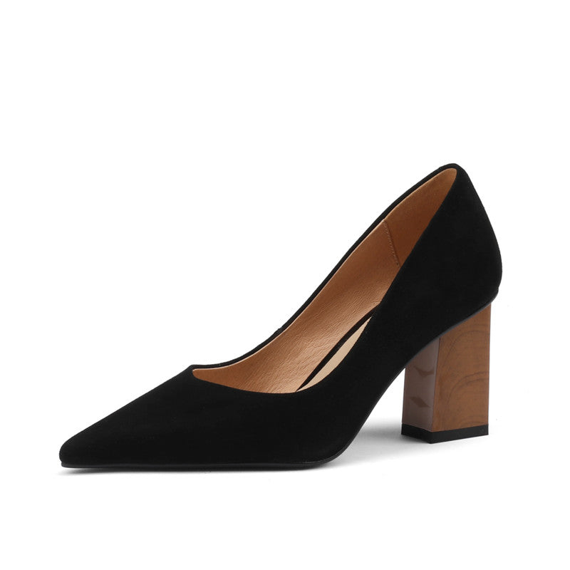 Hana Pointed Toe Block Heeled Pumps Black