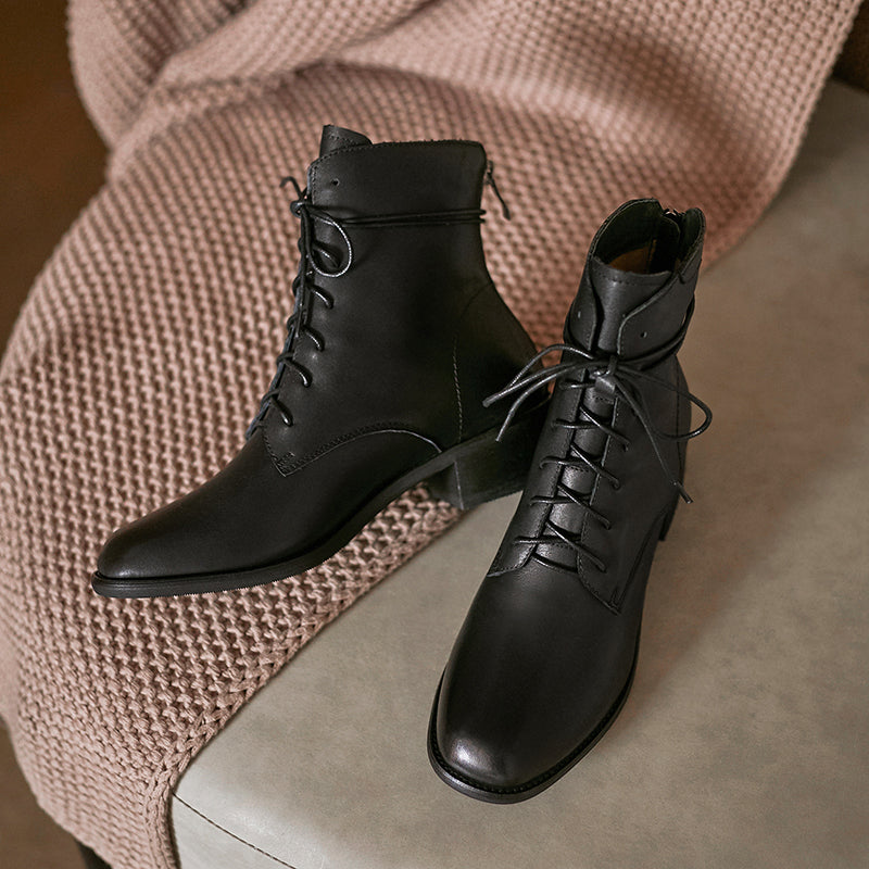 Eva Lace up Ankle Boots Black