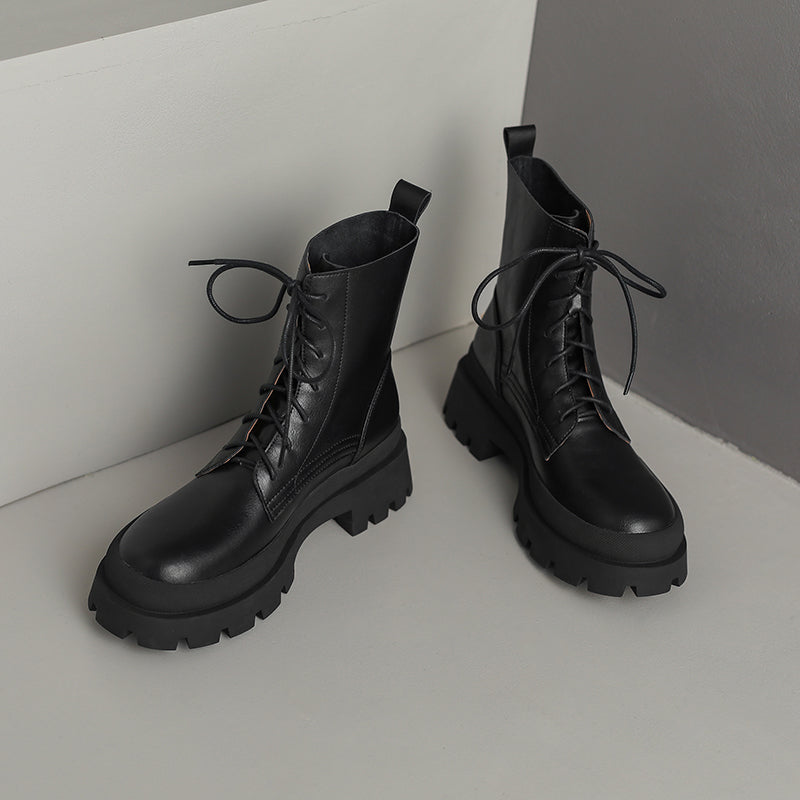 Black Leather Combat Boots | FY Joie