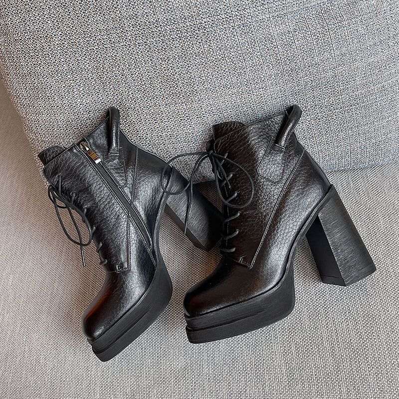 Drew Black Platform Lace up Boots