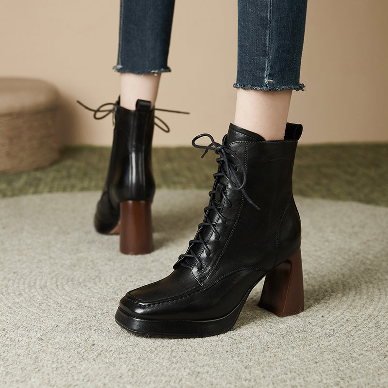 Black Square Toe Boots Womens