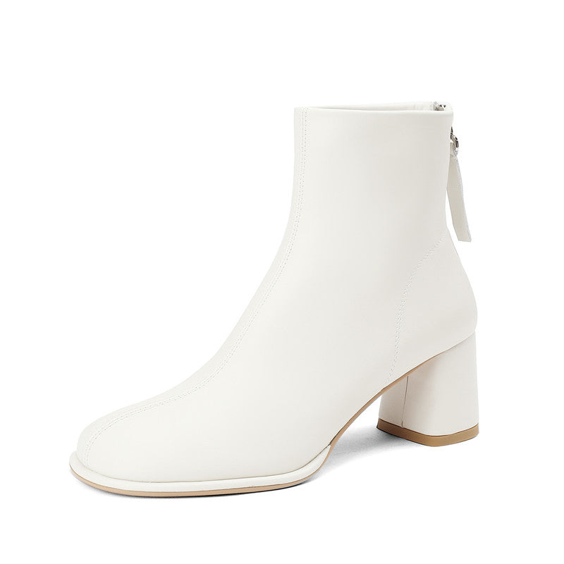 Huda White Round Toe Ankle Boots