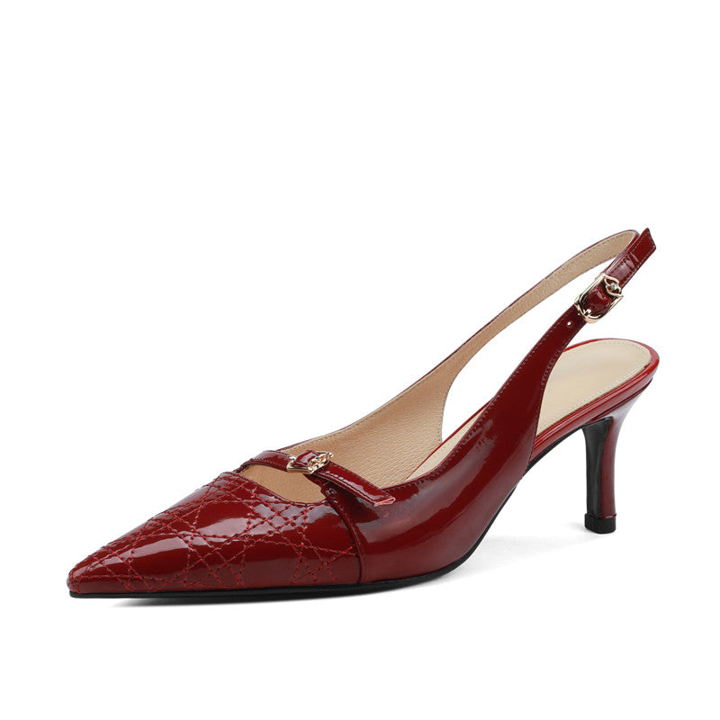 Hawa Kitten Heel Slingback Shoes Burgundy