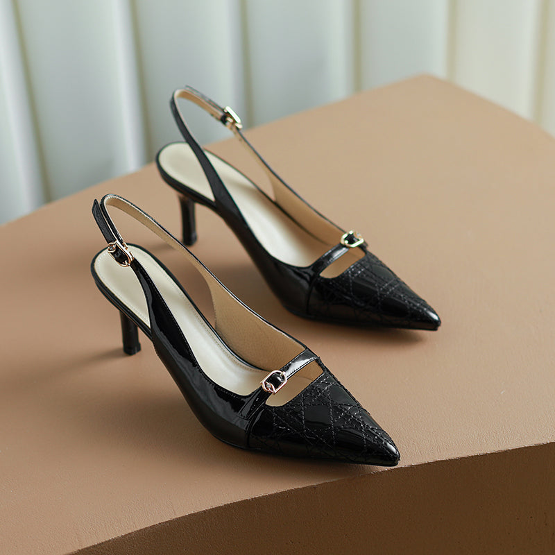 Hawa Black Kitten Heels Slingbacks