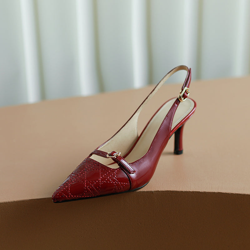 Hawa Kitten Heel Slingback Shoes Burgundy