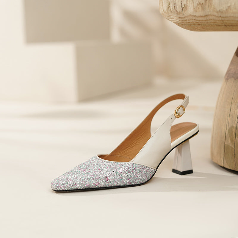 Fia Sparkly White Slingback Heels