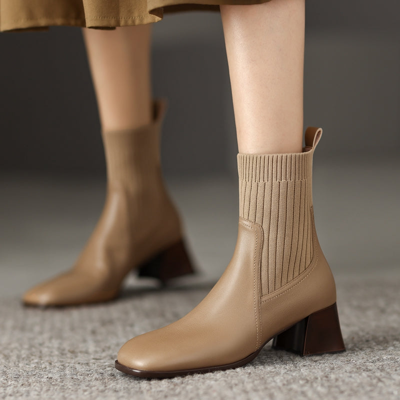 Hala Nude Sock Ankle Boots Leather