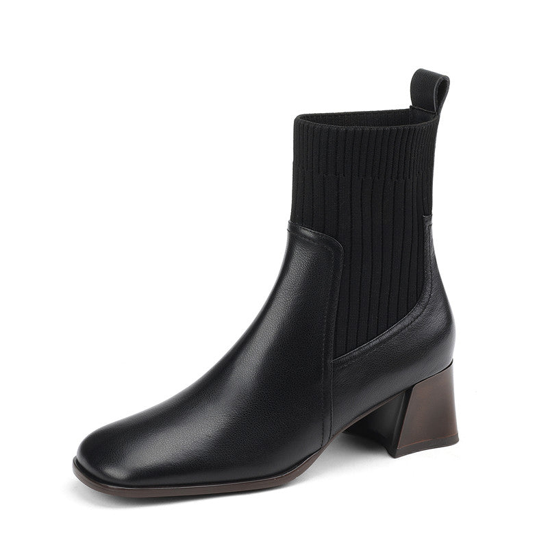 Hala Black Sock Ankle Boots Leather