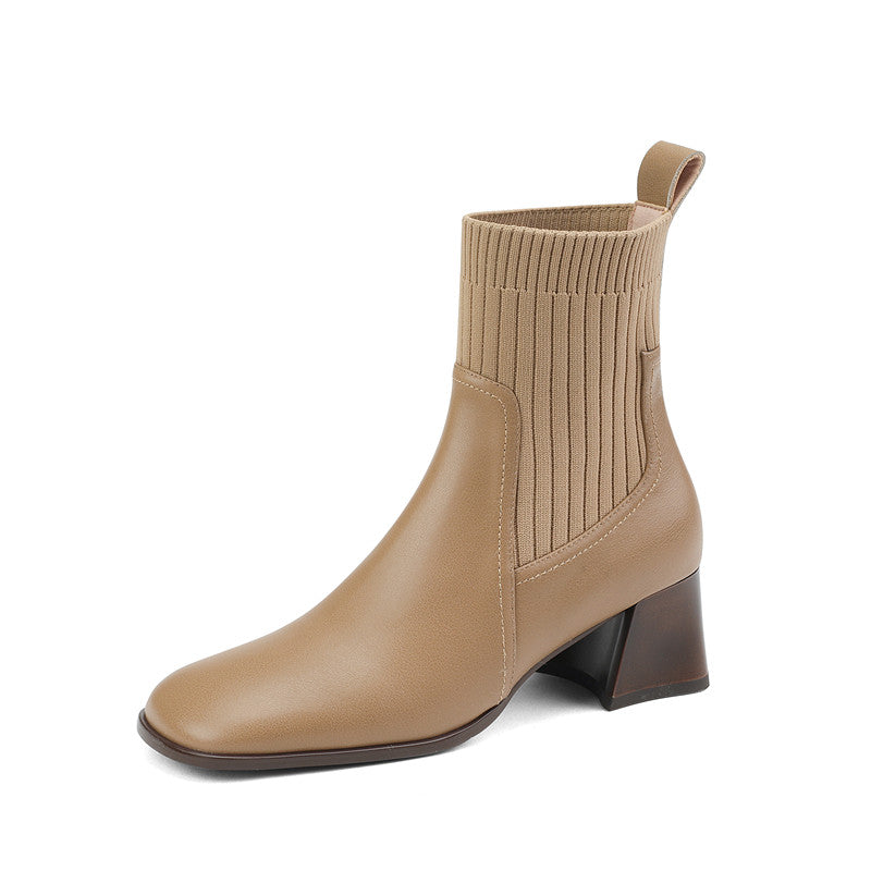 Hala Nude Sock Ankle Boots Leather