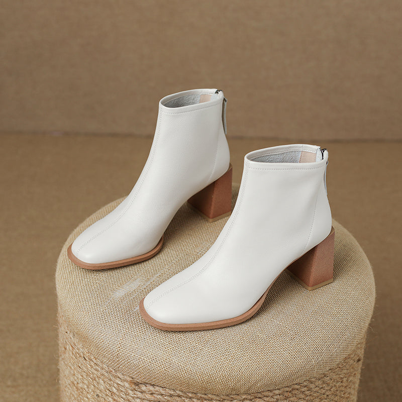 Hayes White Block Heel Ankle Booties