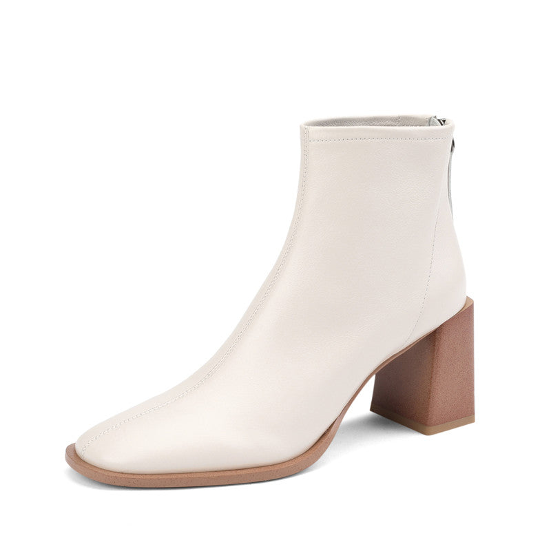 Hayes White Block Heel Ankle Booties