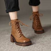 Brown Platform Combat Boots