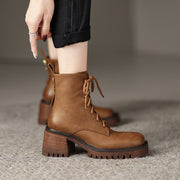 Brown Platform Combat Boots