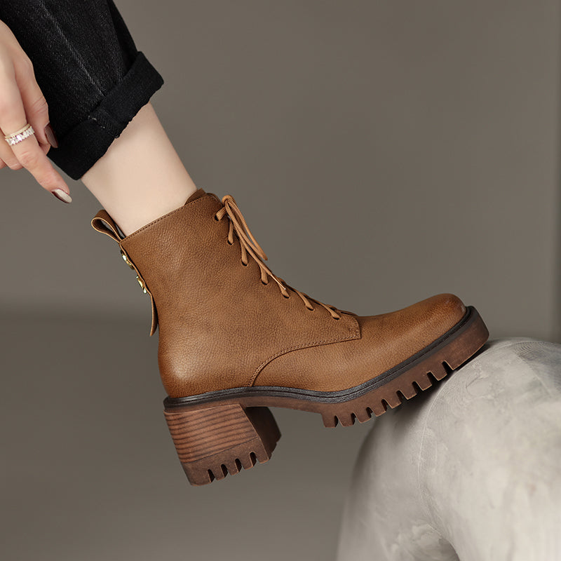 Brown Platform Combat Boots