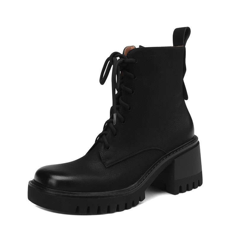 Lace up Square Toe Black Boots