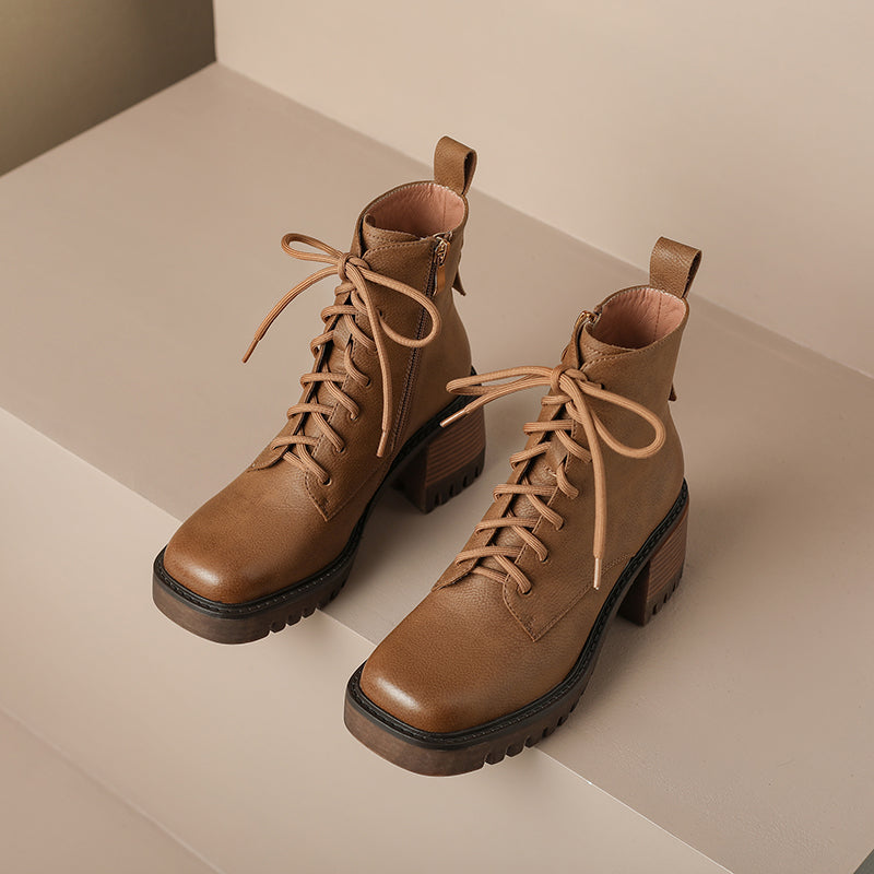 Brown Platform Combat Boots