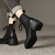 Lace up Square Toe Black Boots