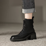 Lace up Square Toe Black Boots