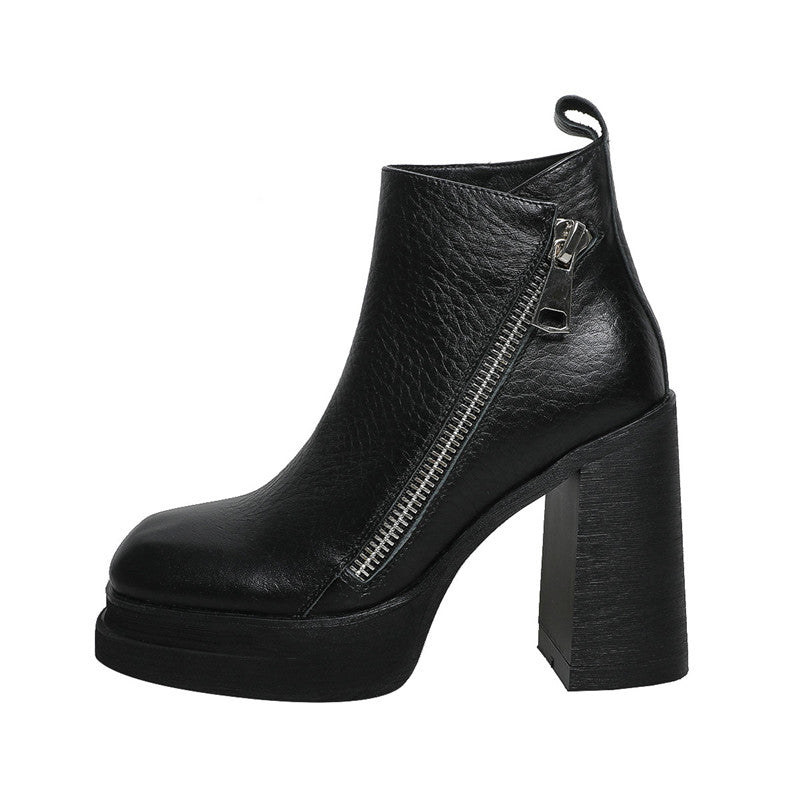 Dina Black Block Heel Ankle Boots