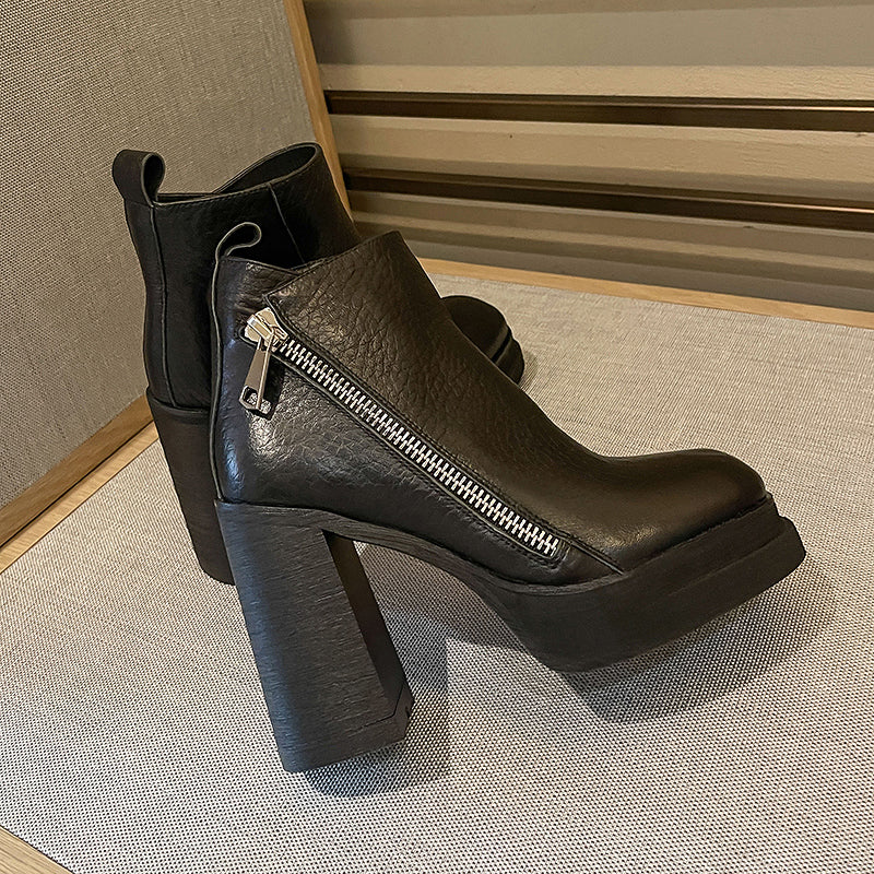 Dina Black Block Heel Ankle Boots