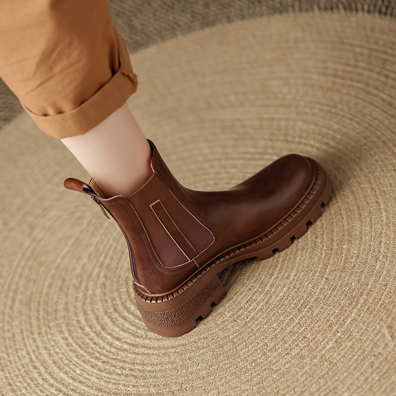 Platform Chelsea Boots Women Brown Leather