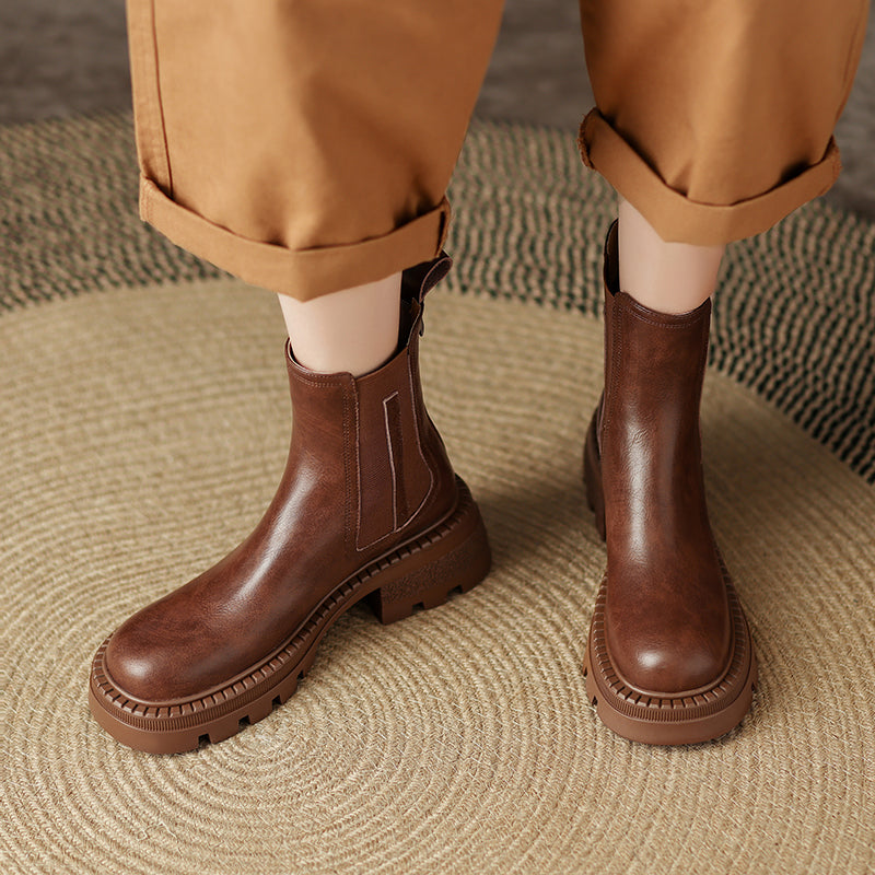 Platform Chelsea Boots Women Brown Leather