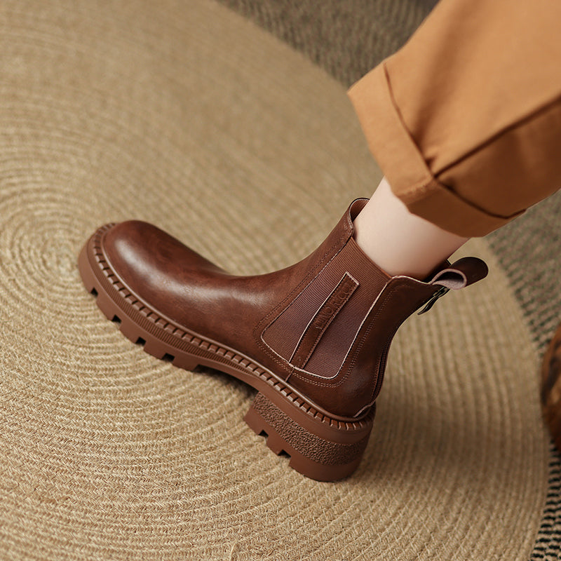 Platform Chelsea Boots Women Brown Leather