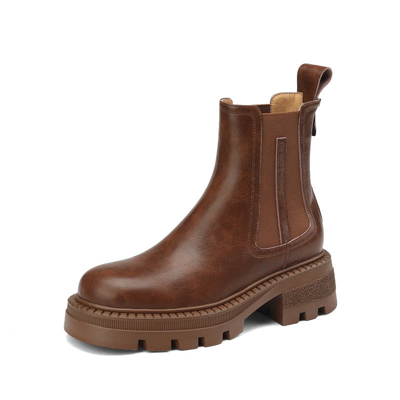 Platform Chelsea Boots Women Brown Leather