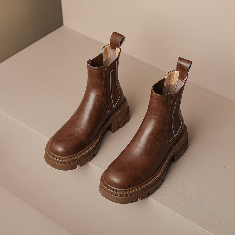 Platform Chelsea Boots Women Brown Leather