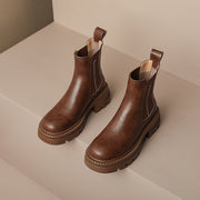 Platform Chelsea Boots Women Brown Leather