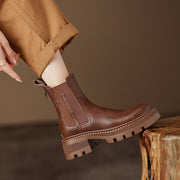 Platform Chelsea Boots Women Brown Leather