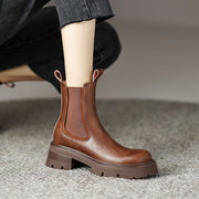 Brown Leather Platform Boots