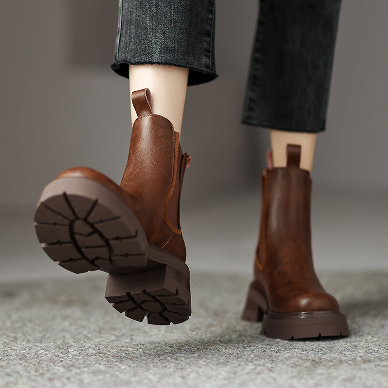 Brown Leather Platform Boots