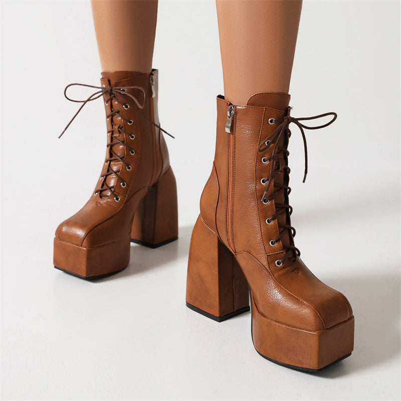 Brown Chunky Platform Boots