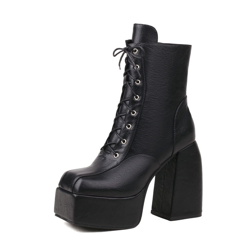 Lace up Platform Boots Black