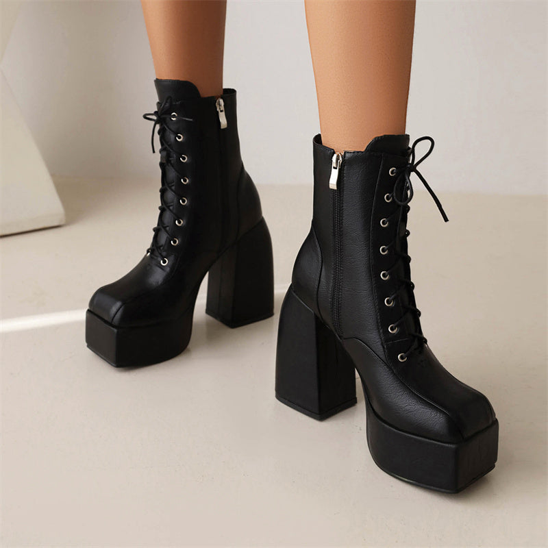 Lace up Platform Boots Black