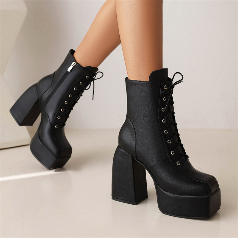 Lace up Platform Boots Black