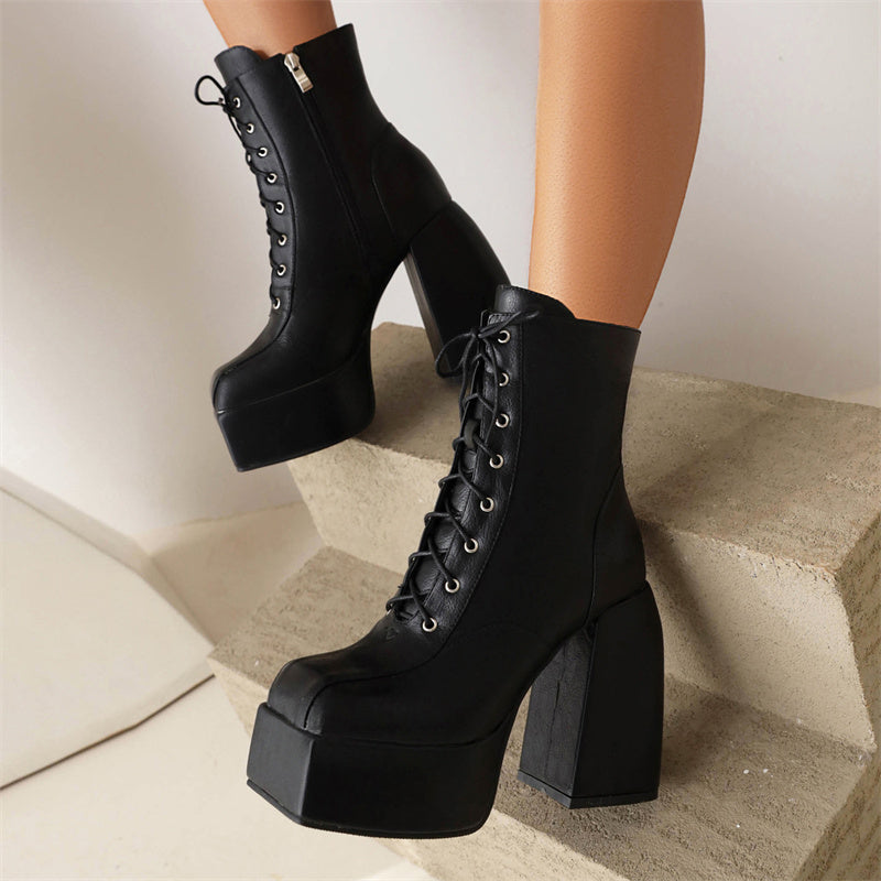 Lace up Platform Boots Black