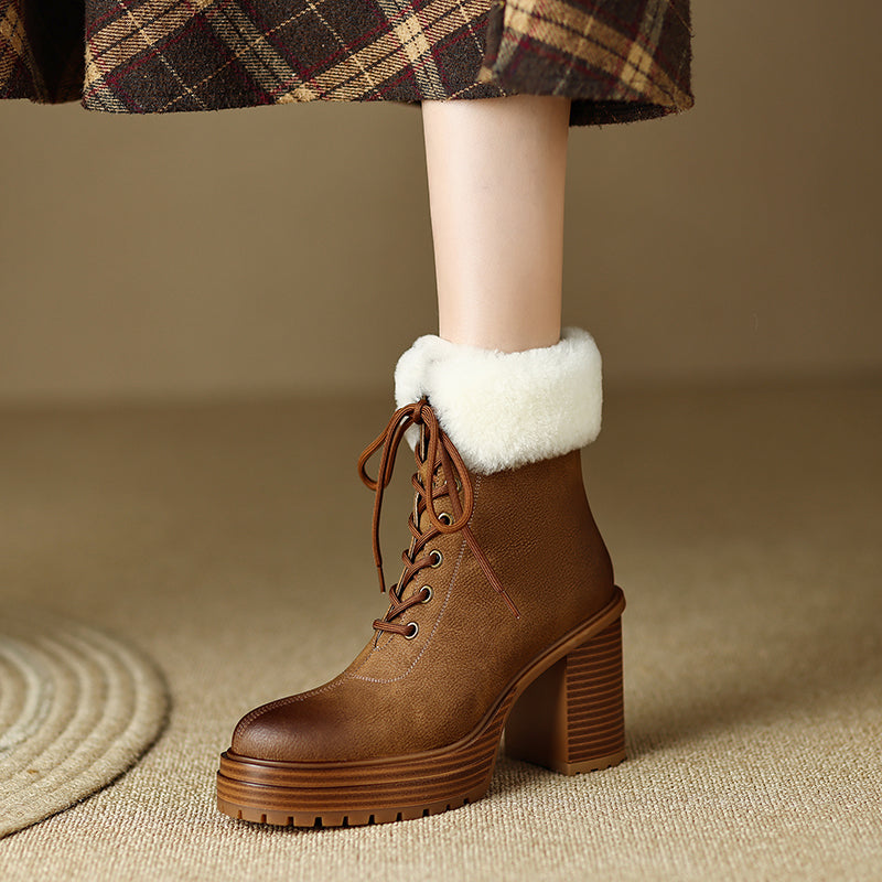 Platform Brown Boots with Fur