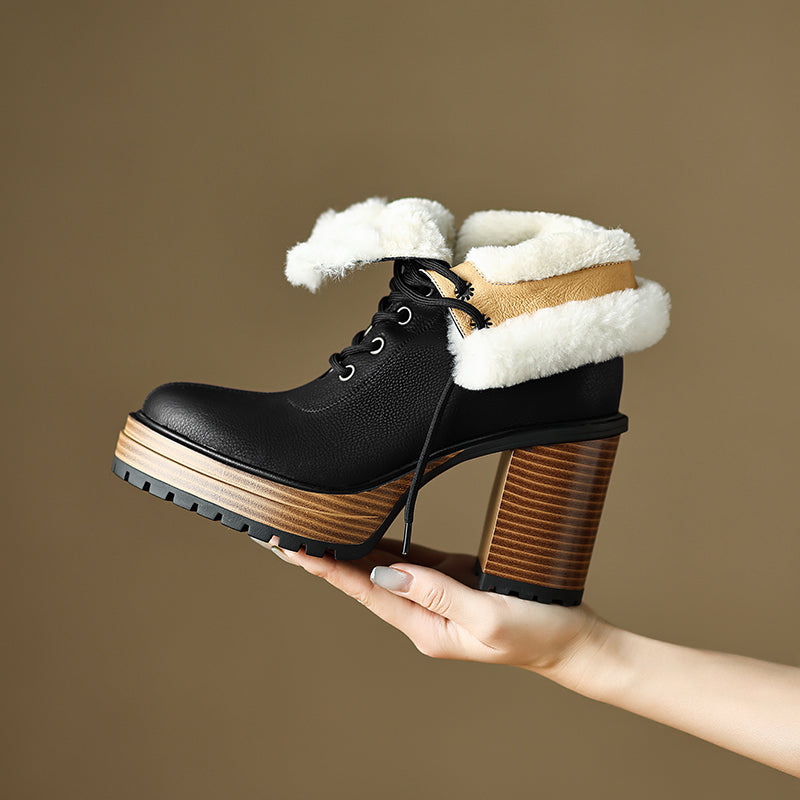 Lace up Platform Fur Heel Boots