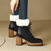 Lace up Platform Fur Heel Boots