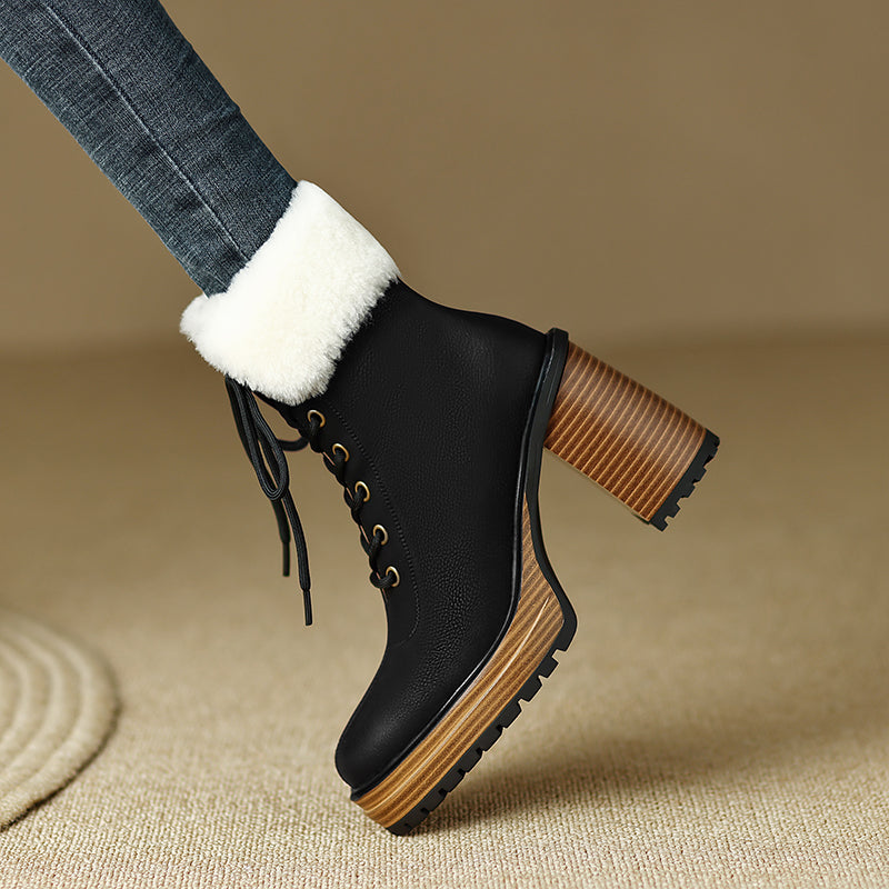 Lace up Platform Fur Heel Boots