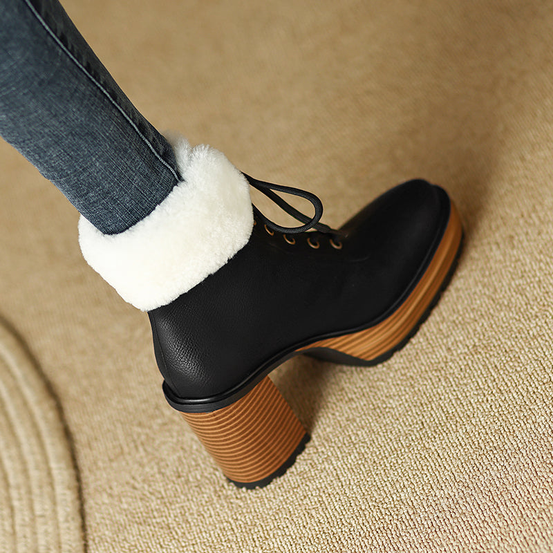 Lace up Platform Fur Heel Boots