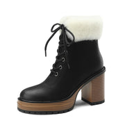 Lace up Platform Fur Heel Boots