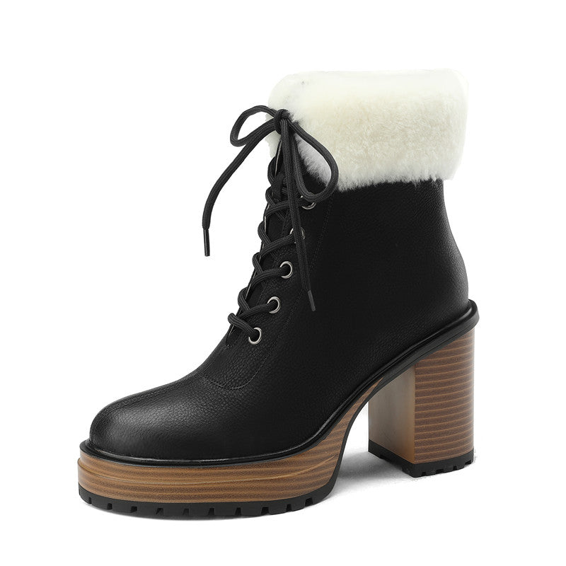 Lace up Platform Fur Heel Boots