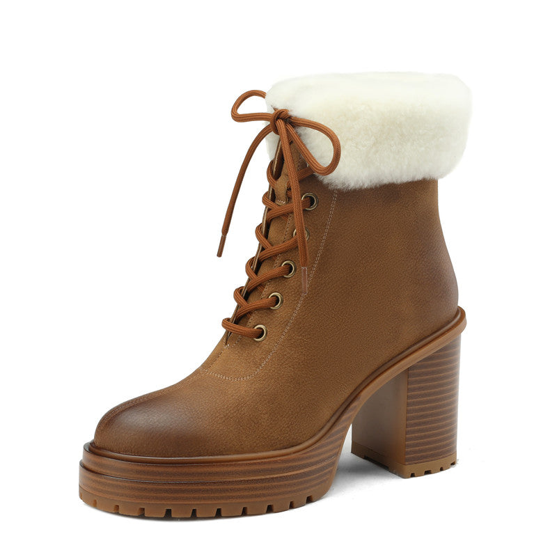 Platform Brown Boots with Fur