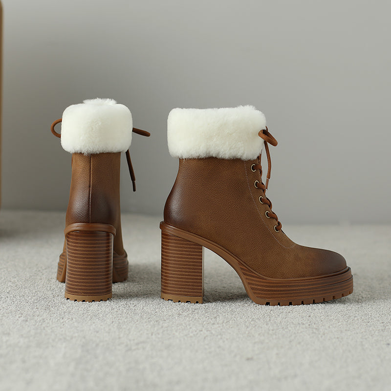 Platform Brown Boots with Fur